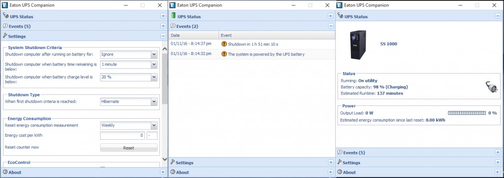 The different menus of EatON Companion software