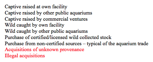 Acquisition hierarchy for the Toledo Zoo Aquarium – preference given for sources at the top of the list. The final two in red are possible, but not made.