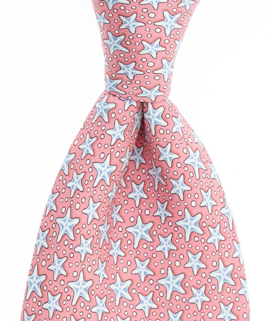 This pink sea star tie might be subtle eough to wear into the boardroom. Available at vineyard vines for $85.00.